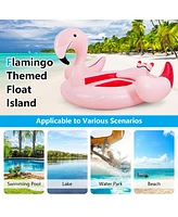 Sugift 6 People Inflatable Flamingo Floating Island with 6 Cup Holders for Pool and River