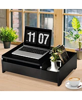 Sugift Compact Bay Window Makeup Dressing Table with Flip-Top Mirror-Black