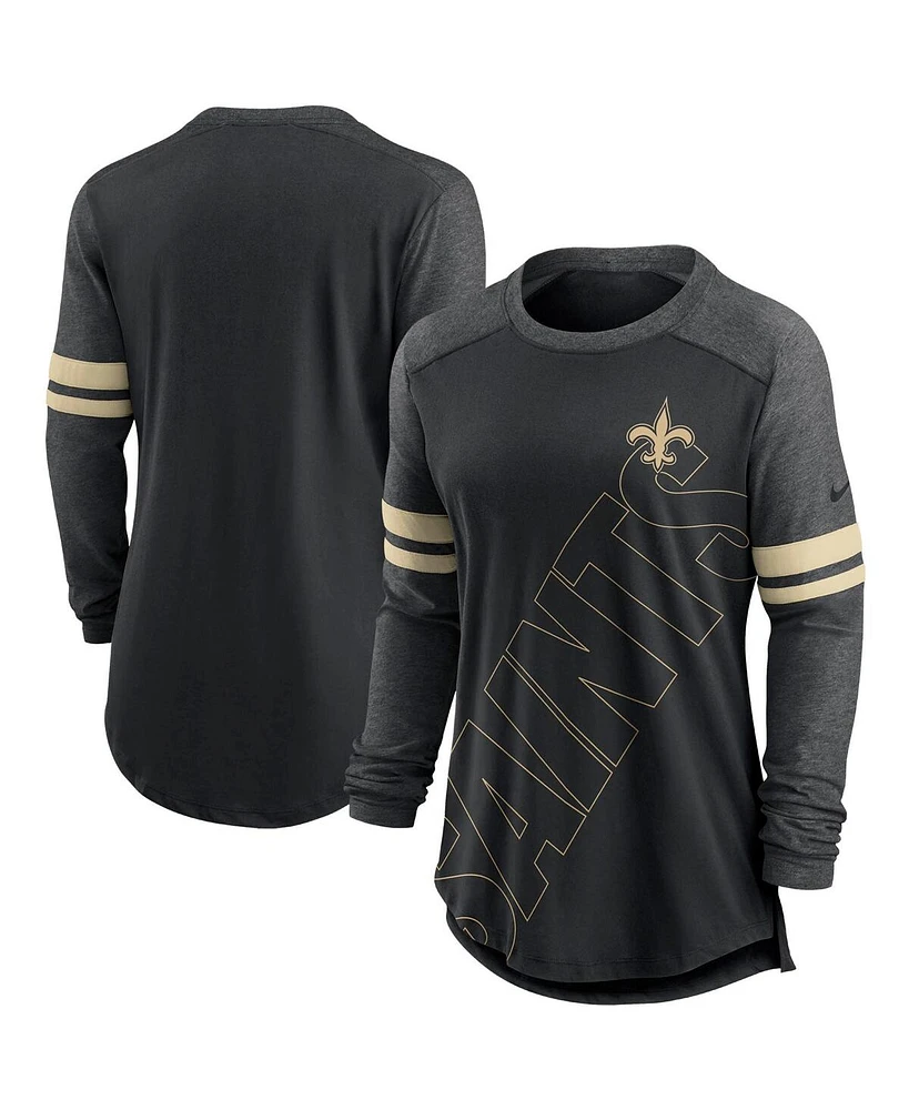 Nike Women's Black/Heathered Charcoal New Orleans Saints Team Outline Raglan Performance Long Sleeve T-Shirt