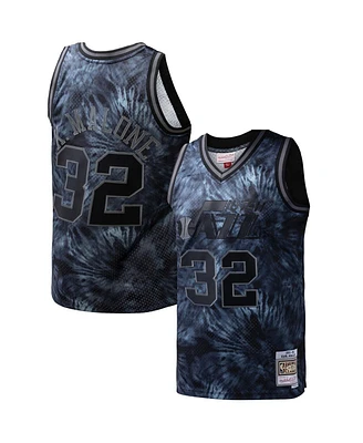 Mitchell & Ness Men's Karl Malone Black Utah Jazz Hardwood Classics 1991/92 Tie-Dye Swingman Jersey