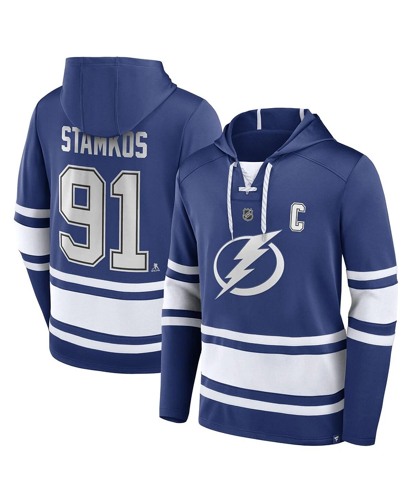 Fanatics Men's Steven Stamkos Blue Tampa Bay Lightning Name Number Lace-Up Pullover Hoodie