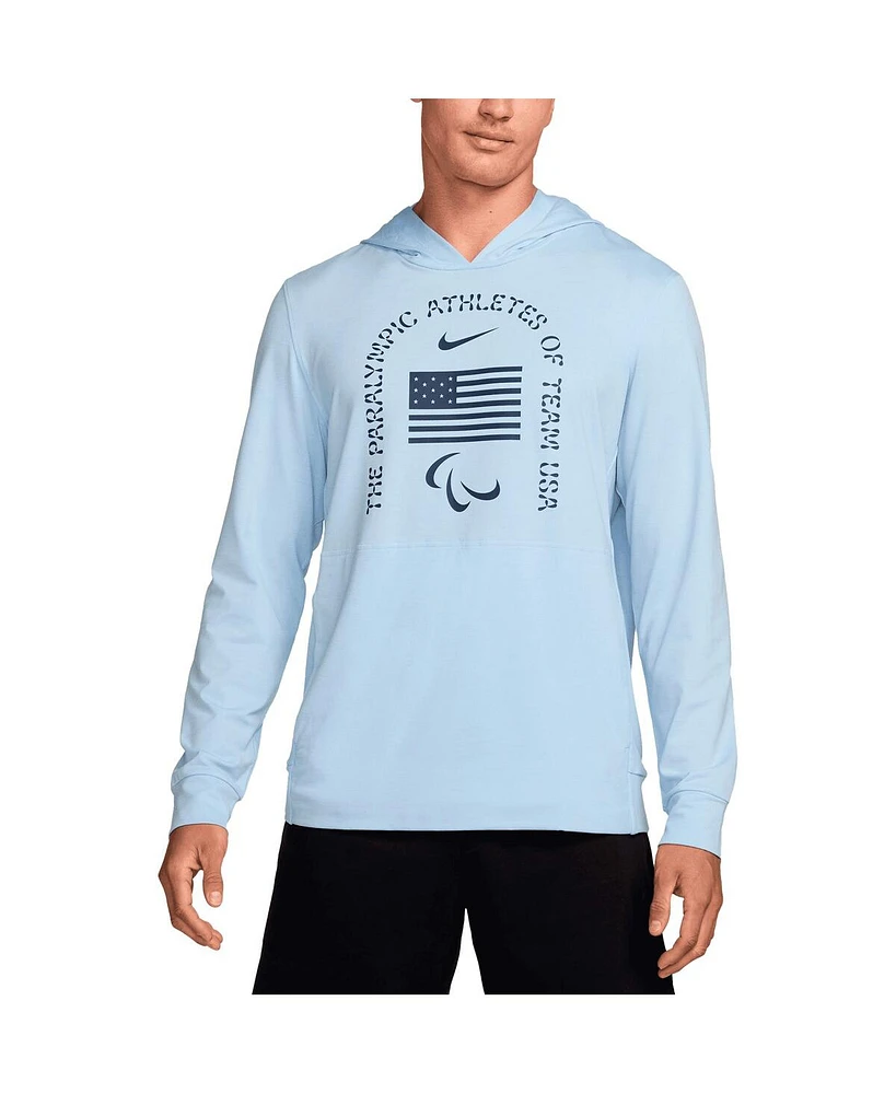 Nike Men's Light Blue U.s. Paralympics Restore Yoga Long Sleeve Hoodie T-Shirt