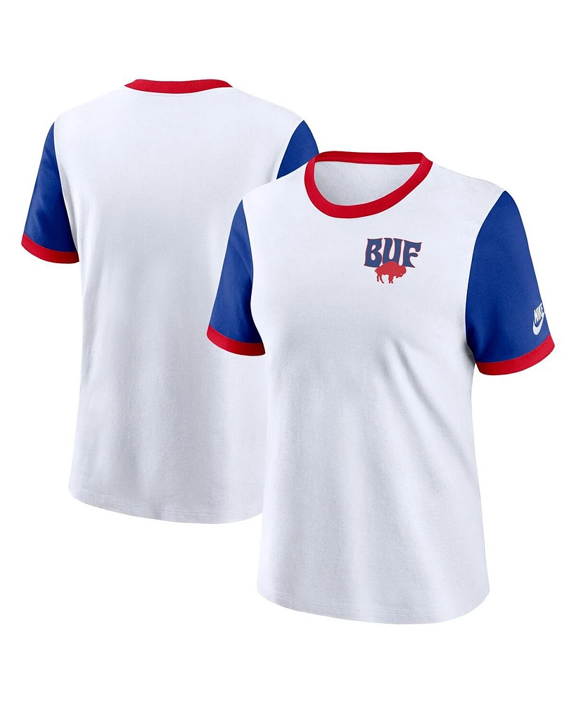 Nike Women's White/Royal Buffalo Bills Rewind Ringer T-Shirt