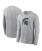 Nike Men's Heather Gray Michigan State Spartans Primary Logo Long Sleeve T-Shirt