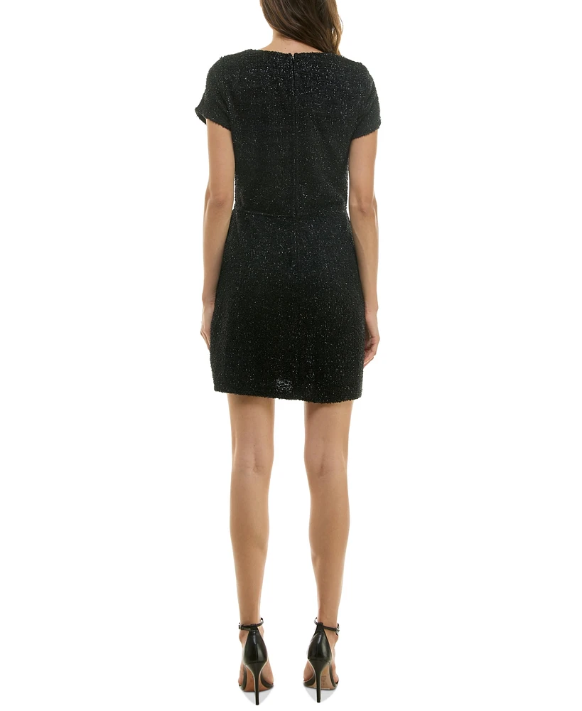 Trixxi Juniors' Sweetheart-Neck Short-Sleeve Boucle Dress
