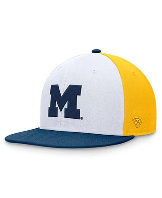 Top of the World Men's White/Navy Michigan Wolverines Tri-Tone Heritage Collector Fitted Hat