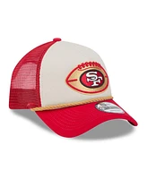 New Era Men's Stone/Scarlet San Francisco 49ers 2024 Sideline Historic 9FORTY A-Frame Trucker Adjustable Hat