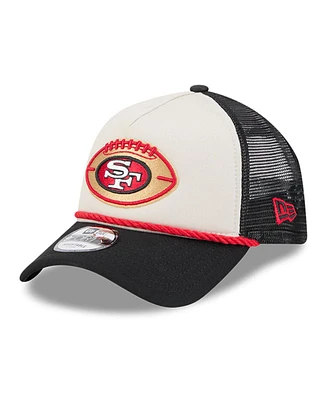 New Era Men's Stone/Black San Francisco 49ers 2024 Sideline Historic 9FORTY A-Frame Trucker Adjustable Hat