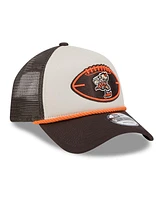 New Era Men's Stone/Brown Cleveland Browns 2024 Sideline Historic 9FORTY A-Frame Trucker Adjustable Hat