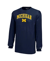 Champion Big Boys and Girls Navy Michigan Wolverines Arch Over Logo Long Sleeve T-Shirt