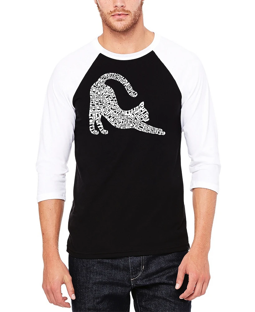 La Pop Art Men's Stretching Cat Raglan Baseball Word T-Shirt