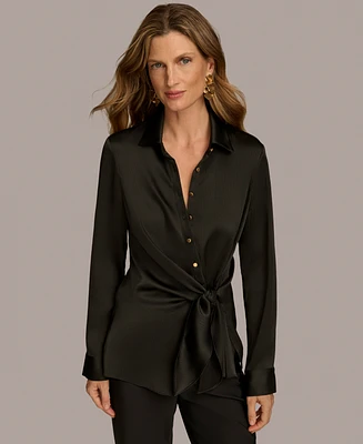 Donna Karan New York Women's Collared Tie-Waist Shirt