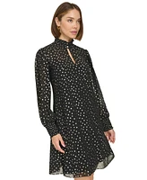 Tommy Hilfiger Women's Foil-Dot Chiffon Smocked-Trim Dress