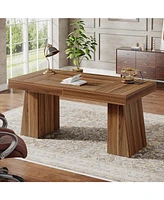 Tribesigns 55 Inches Executive Desk, Mid-Century Modern Home Office Desk with Double Trapezoid Base, Wood Computer Business Workstation Smal
