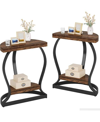 Tribesigns Half-Round End Table Set of Two, 2-Tier Wooden Half Moon Side Table Semi Circle Accent Table Bedside Table with Thicken Tabletop for Living