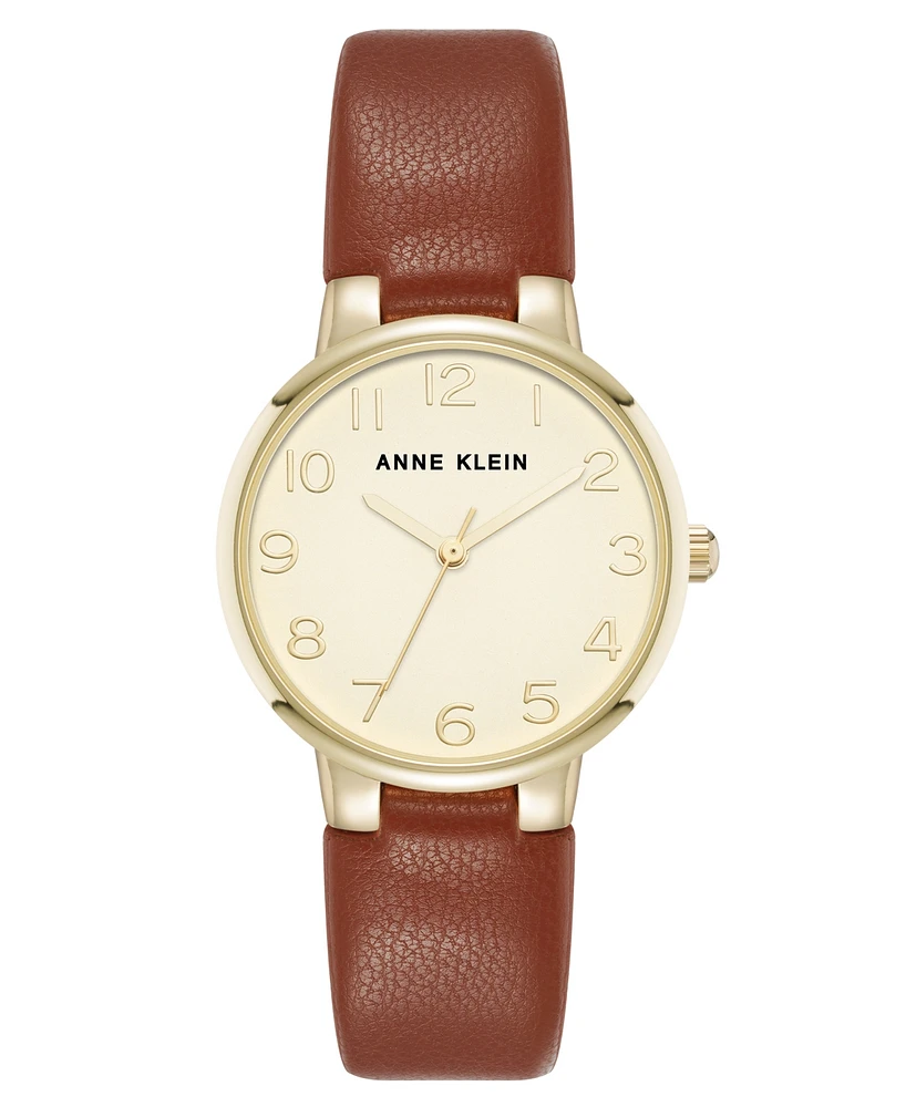 Anne Klein Women's Quartz Easy to Read Leather and Gold-Tone Alloy Metal Watch