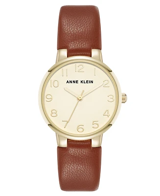 Anne Klein Women's Quartz Easy to Read Leather and Gold-Tone Alloy Metal Watch