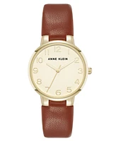 Anne Klein Women's Quartz Easy to Read Leather and Gold-Tone Alloy Metal Watch