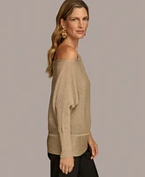 Donna Karan New York Women's Asymmetrical Neckline Metallic Sweater