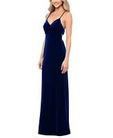 Blondie Nites Juniors' Velvet Draped-Bodice Open-Back Gown