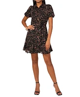 Msk Women's Printed Short-Sleeve Chiffon Shirtdress