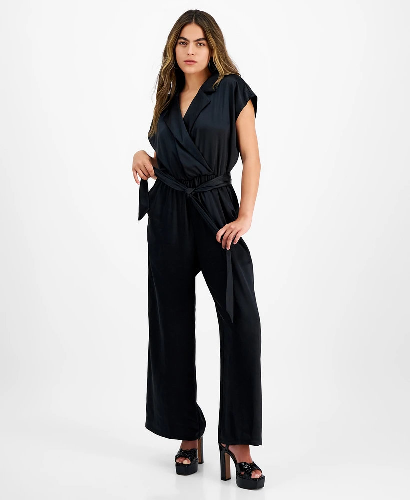 Bar Iii Petite Crossover-Front Belted Cap-Sleeve Jumpsuit, Created for Macy's