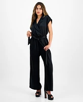 Bar Iii Petite Crossover-Front Belted Cap-Sleeve Jumpsuit, Created for Macy's