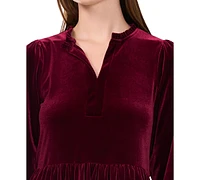 Msk Women's Split-Neck Blouson-Sleeve Tiered Velvet Shift Dress