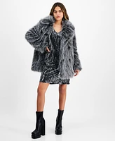 Bar Iii Petite Faux-Fur Collared Snap-Front Coat, Created for Macy's