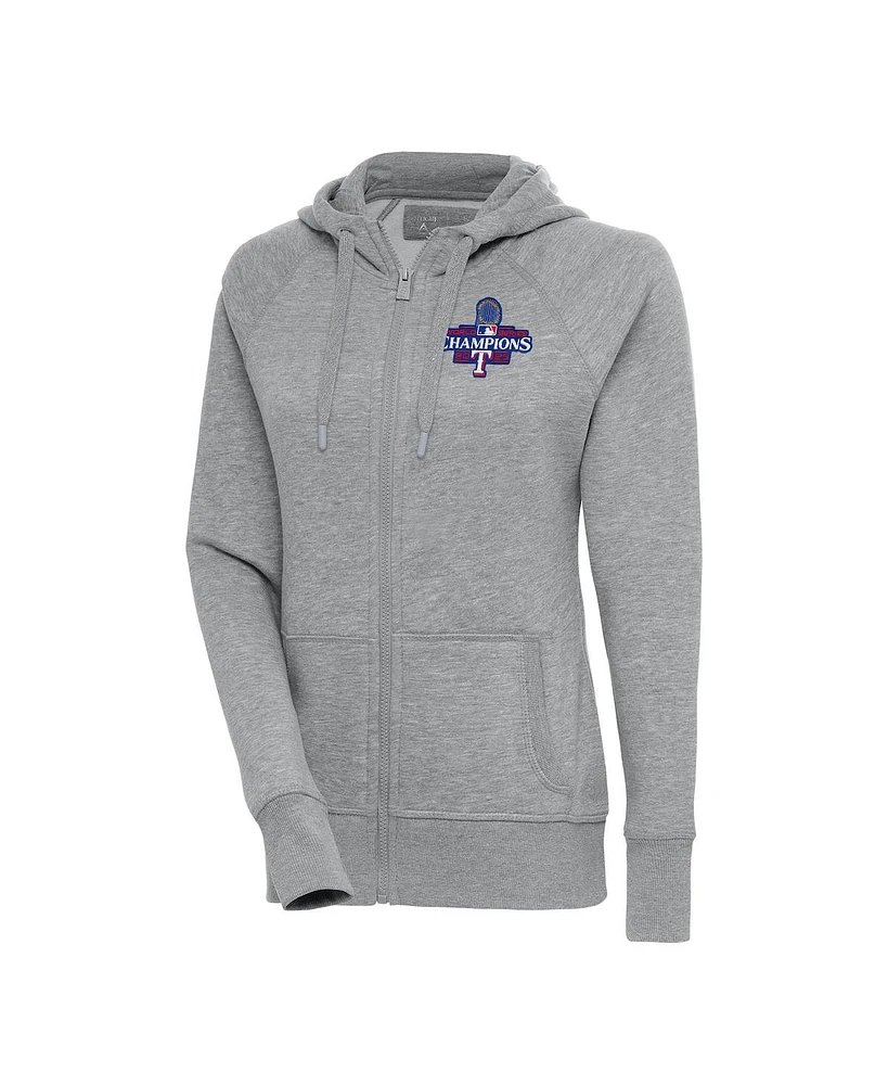 Antigua Women's Heather Gray Texas Rangers 2023 World Series Champions Victory Full-Zip Hoodie