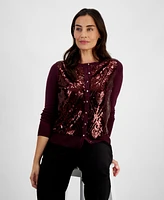 Jm Collection Petite Sequined Button-Down Cardigan Sweater, Created for Macy's