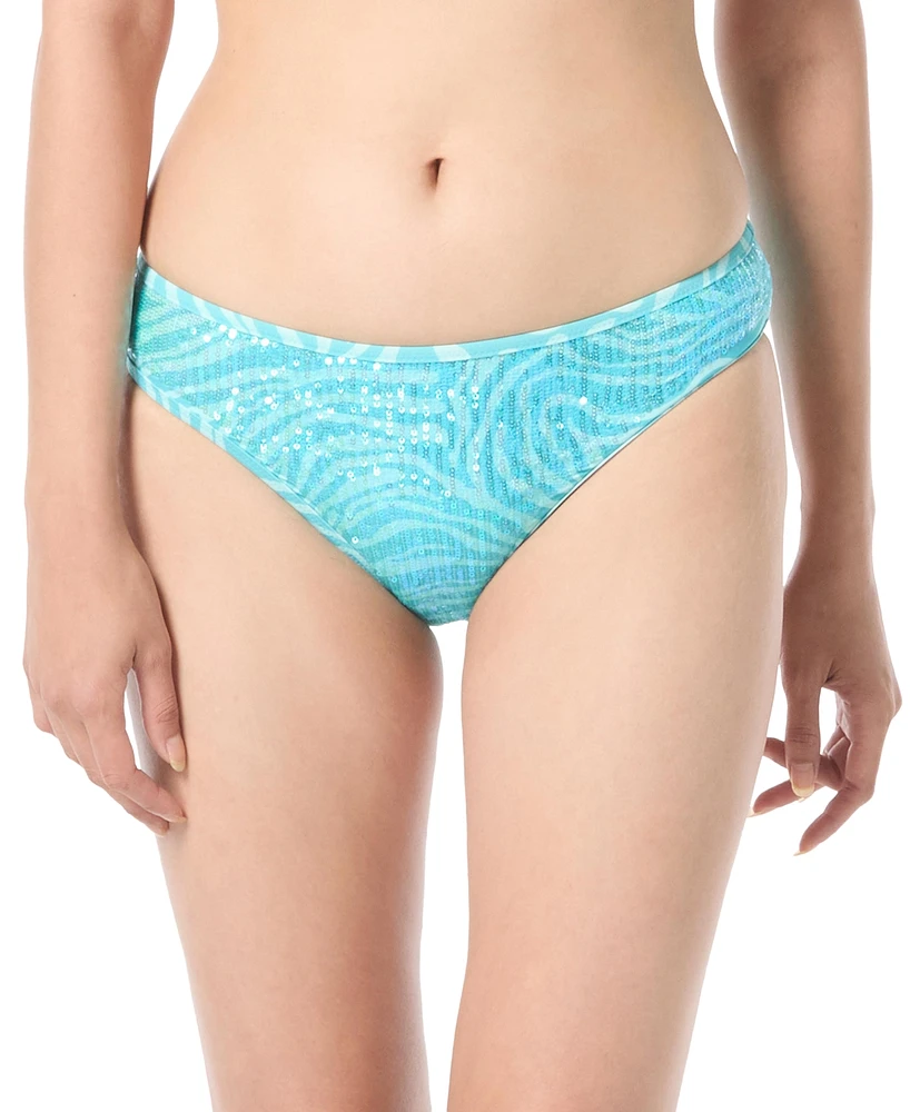 Vince Camuto Women's Sequin Zebra Print Hipster Bikini Bottoms