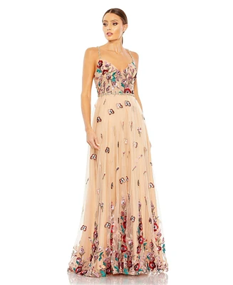 Women's Embellished Floral Detail A Line Gown