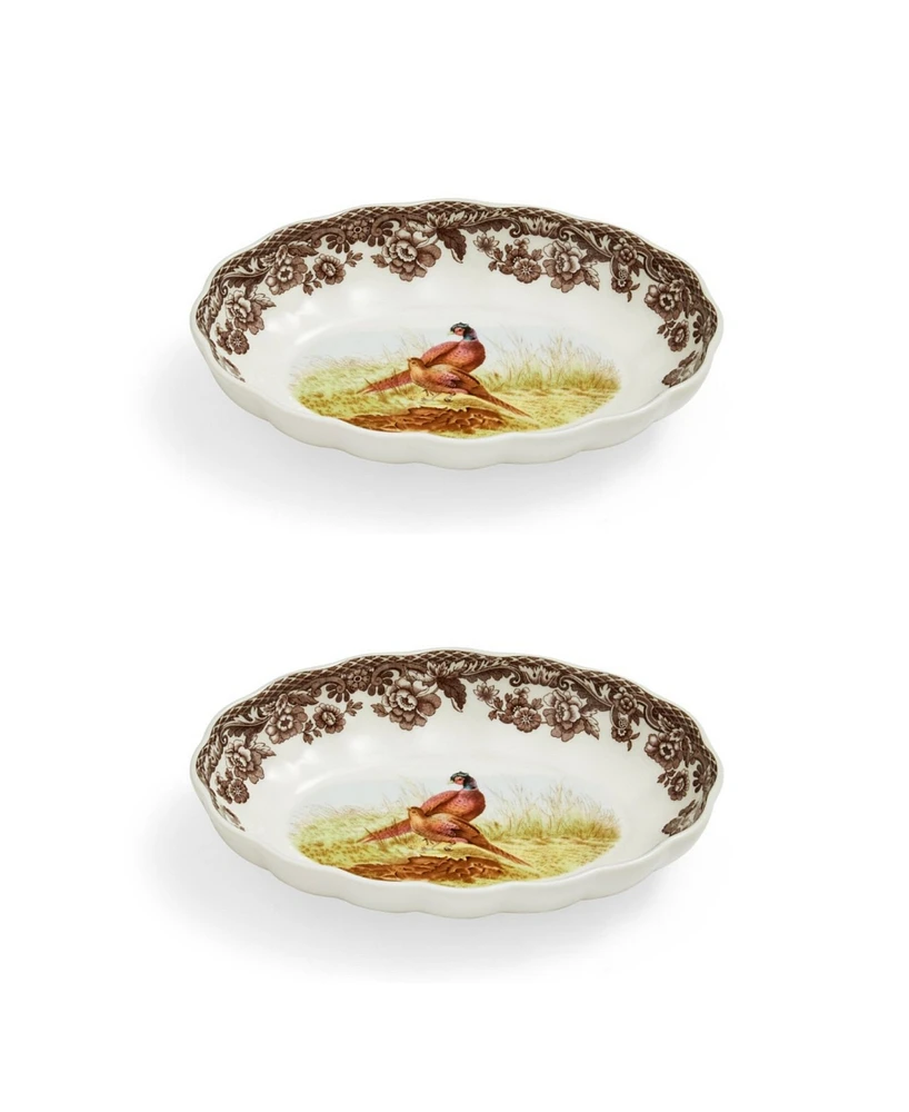 Spode Woodland Pheasant Oval Fluted Dish, Set of 2