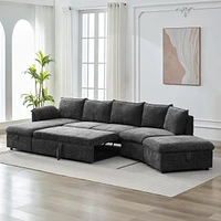 Simplie Fun Movable Ottoman L-Shape Sectional Sofa with Storage and Usb Ports