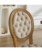 French Antique Velvet Dining Chairs with Nailhead Trim (Beige, Set of 2)