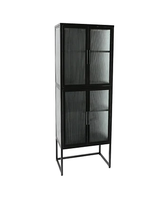 Simplie Fun 4-Door Tempered Glass Cabinet with Adjustable Shelves and Anti-Tip Design