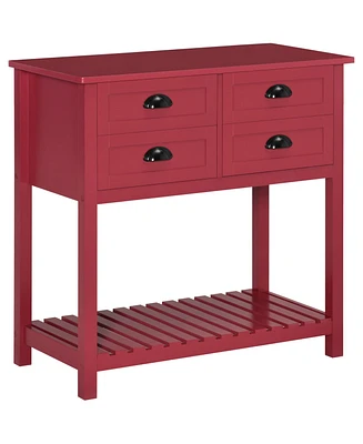 Simplie Fun Red Coffee Bar Cabinet with Drawers and Open Shelf