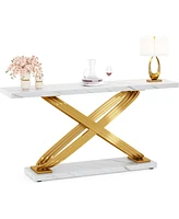 Tribesigns 55 Inch Modern Console Table, Faux Marble Gold Entryway Table Behind Sofa Couch, Narrow Rectangular Sofa Table for Living Room, Bedroom, Fr