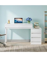 Tribesigns White Desk with 5 Drawers, Modern YFme Office Desk with Storage Drawers and Printer Stand, Reversible Computer Desk Vanity Desk for Bedroom