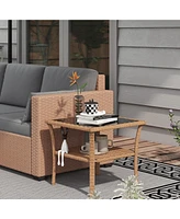 Streamdale Furniture Outdoor Rattan Side Table with Storage, Coffee Table, Sand