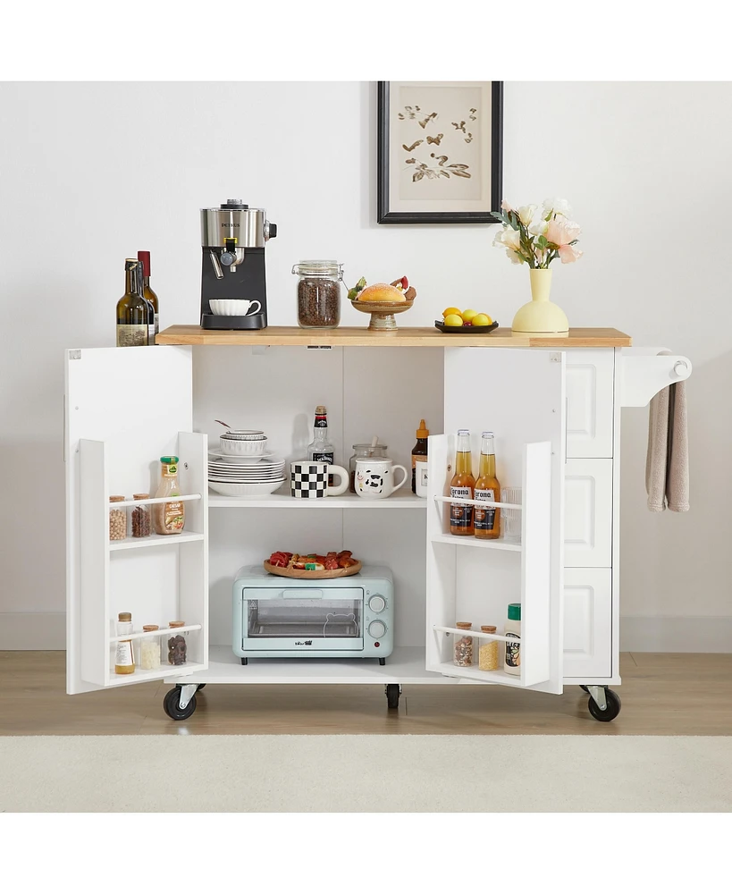 Streamdale Furniture Versatile Kitchen Island: Drop Leaf, Rolling Cart, Storage, White