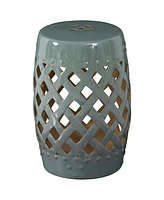 Simplie Fun Woven Lattice Ceramic Garden Stool in Green