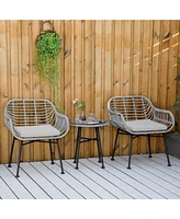 3-Piece Rattan Patio Set with Cushions