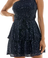 Trixxi Juniors' Sequin One-Shoulder Tiered Mini Dress