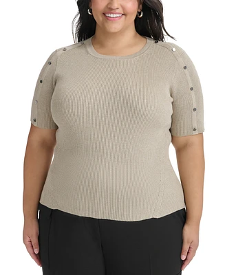 Dkny Plus Size Short-Sleeve Ribbed-Knit Top