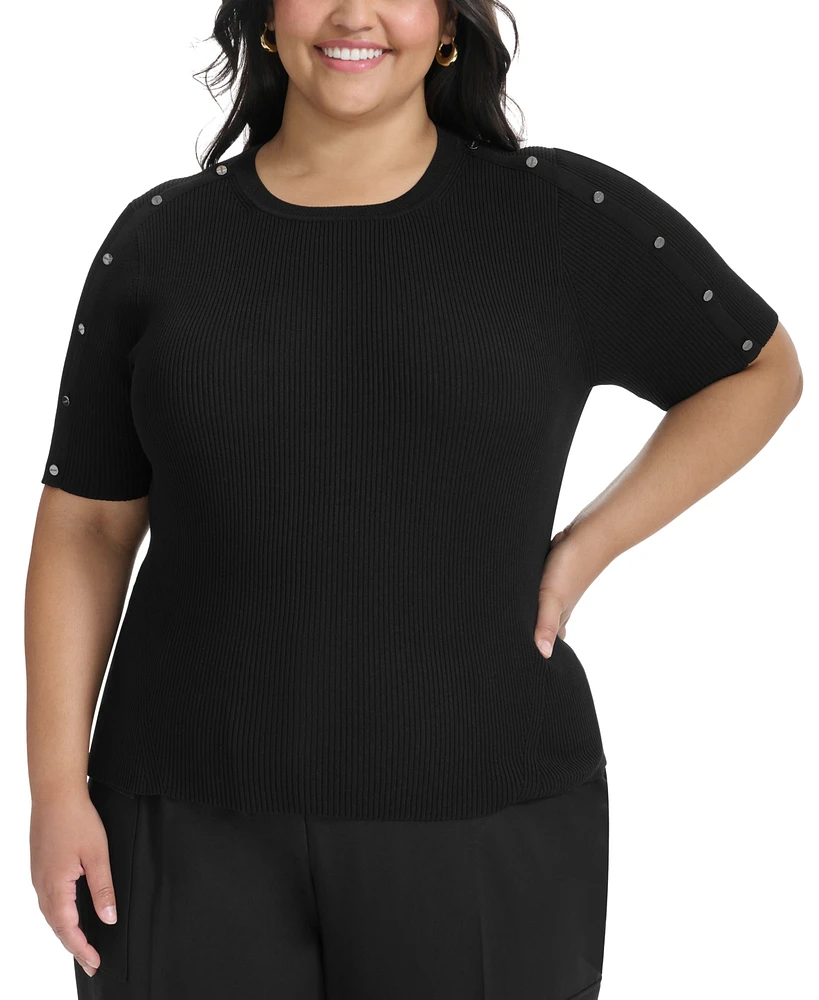 Dkny Plus Size Short-Sleeve Ribbed-Knit Top