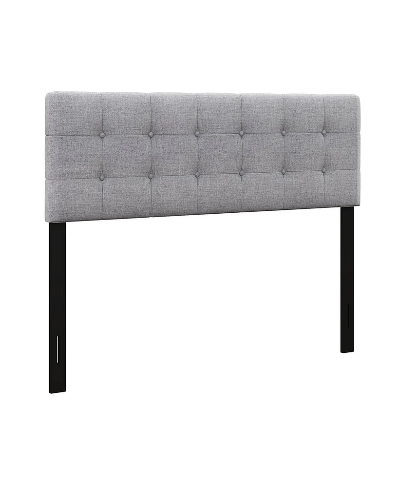 Sugift Linen Upholstered Headboard with Solid Rubber Wood Legs-Beige
