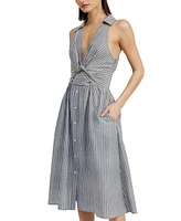 En Saison Women's Jj Striped Twist-Front Midi Dress