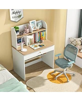 Costway Kids Wooden Study Desk Children Writing Table with Hutch & Drawer